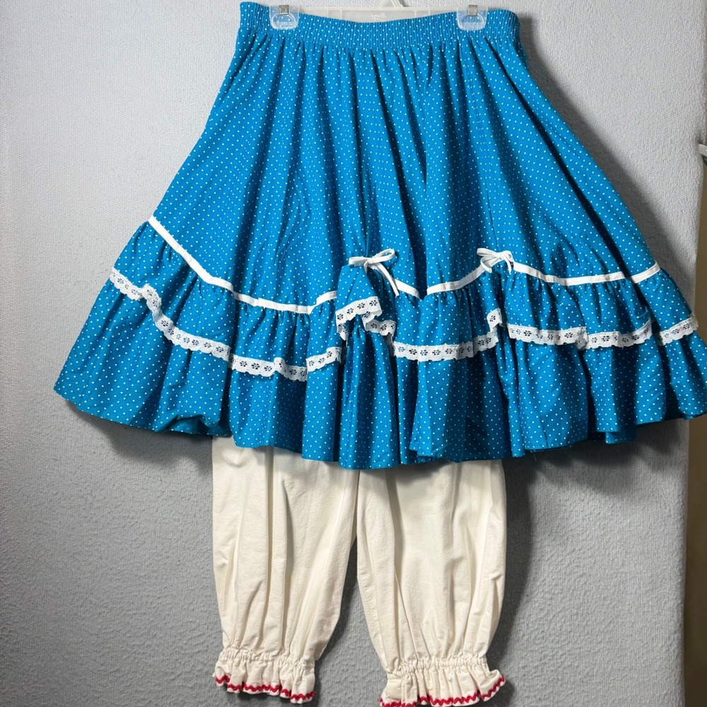 Vintage Malco Modes Partners Please! Square Dance Skirt Bloomers Set Blue XL USA